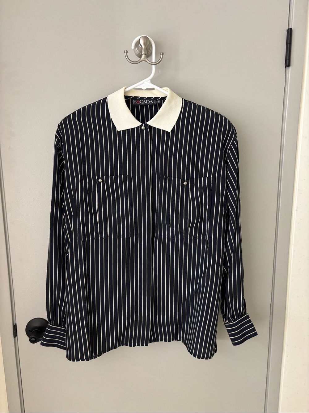Vintage Escada by Margaretha Ley Pinstripe Silk Blouse Size 38 W Germany